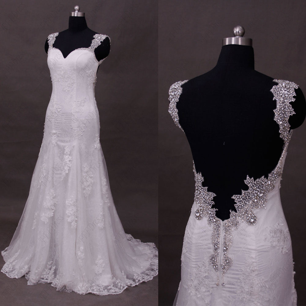 Cyrstals Beaded Backless Lace Wedding Dresses