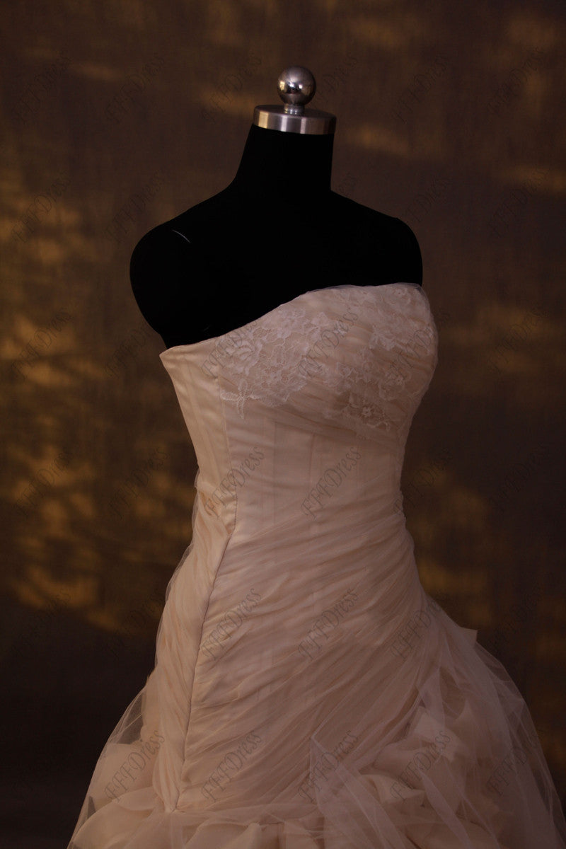 Champagne ball gown ruffled wedding dresses