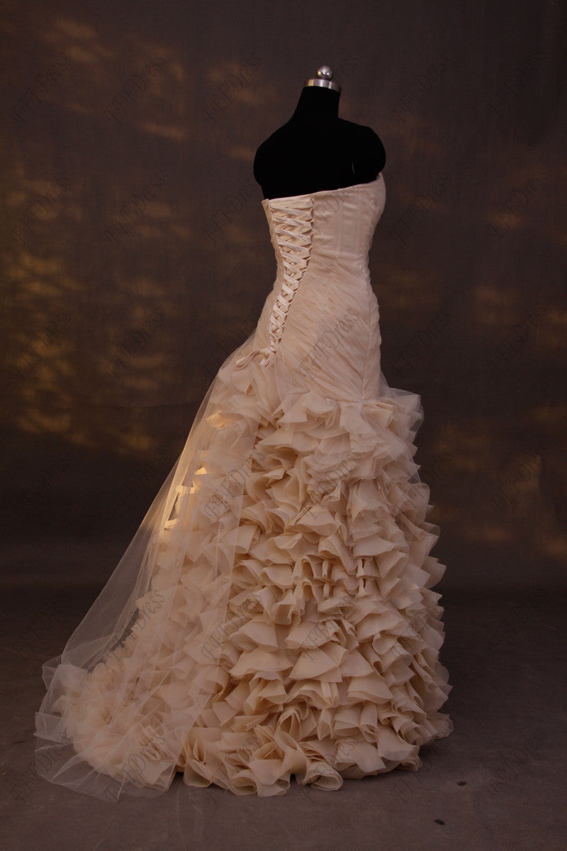 Champagne ball gown ruffled wedding dresses