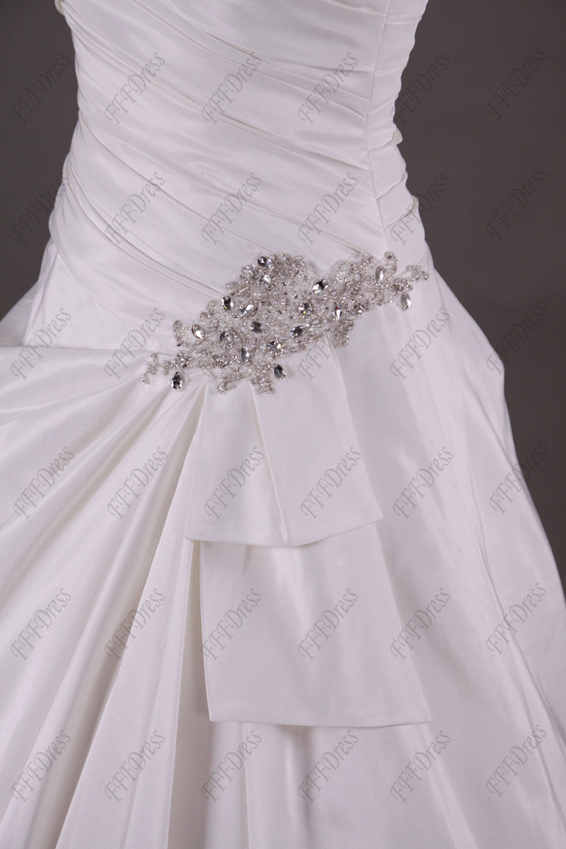 One shoulder classic ball gown wedding dresses with beaded accent