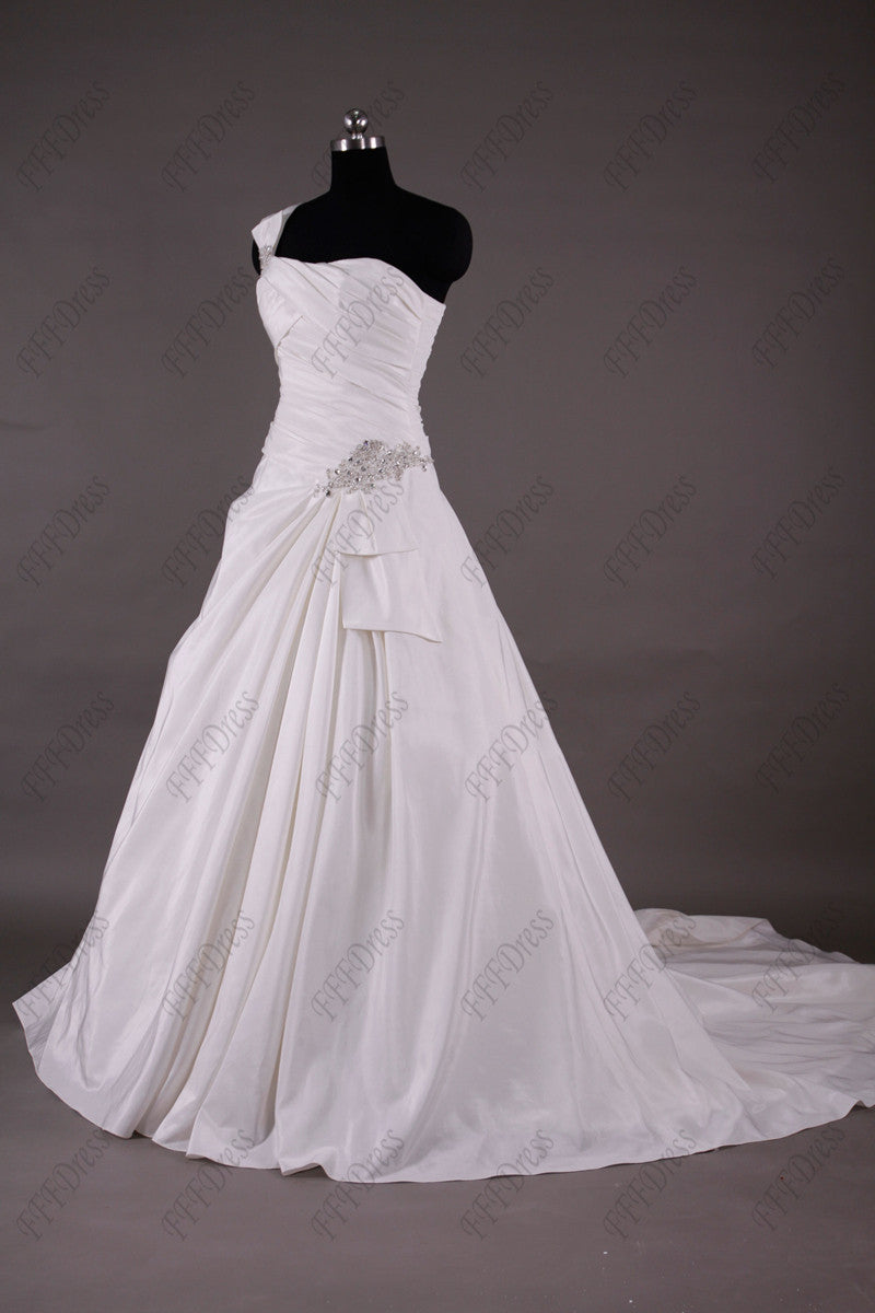 One shoulder classic ball gown wedding dresses with beaded accent