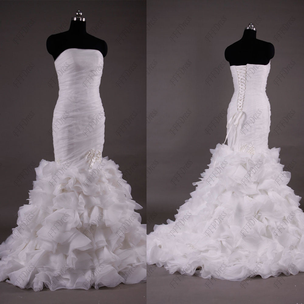 Mermaid tiered ruffles wedding dress with hand made pedals