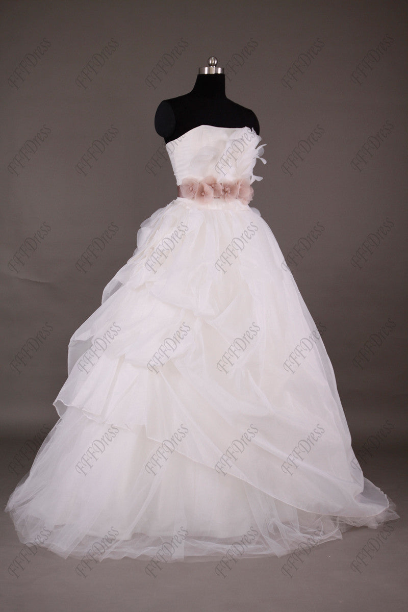 Sweetheart Ball gown wedding dress with blush sash