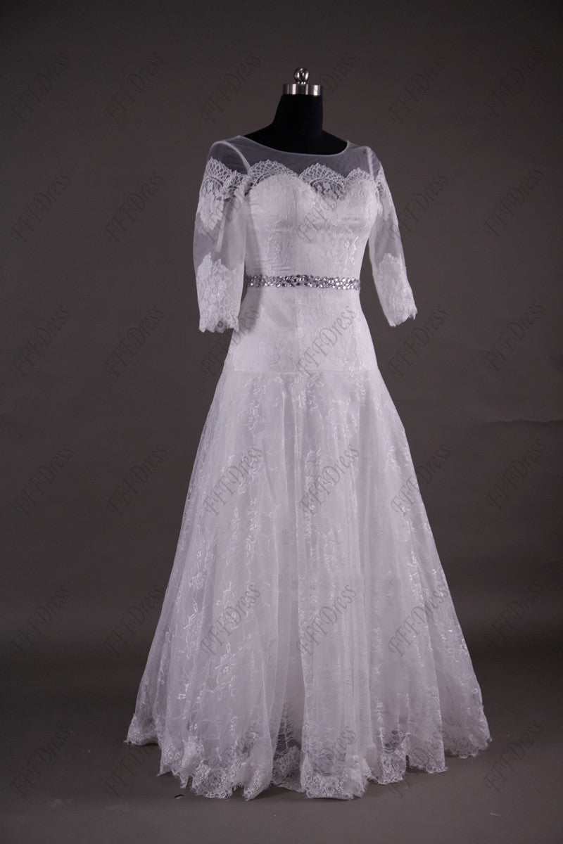 Modest lace wedding dress with sleeves church wedding dress