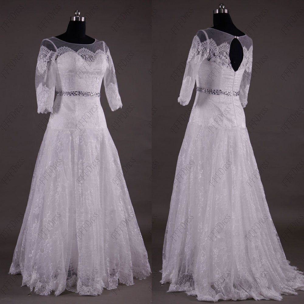 Modest lace wedding dress with sleeves church wedding dress