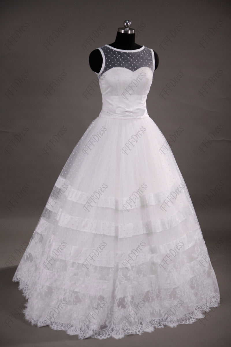 Ball gown dotted wedding dresses with wide trims