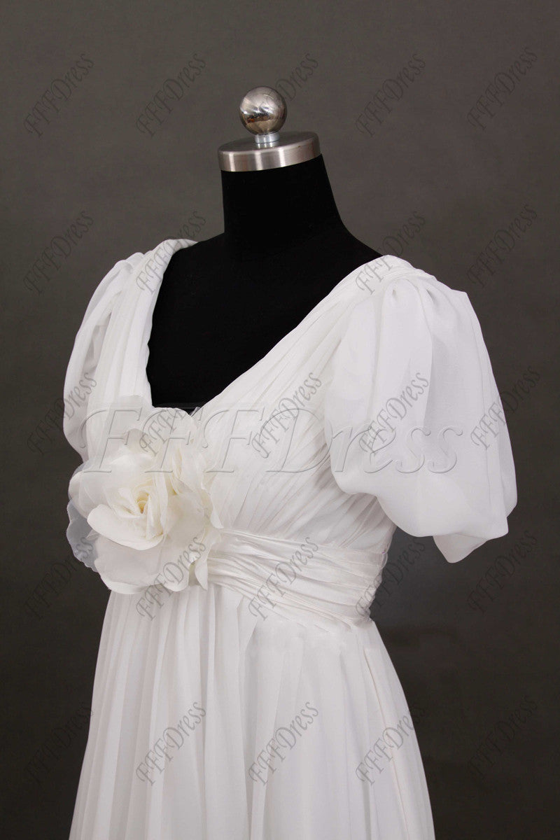 V Neck Beach Wedding Dress with Sleeves Chiffon wedding dresses