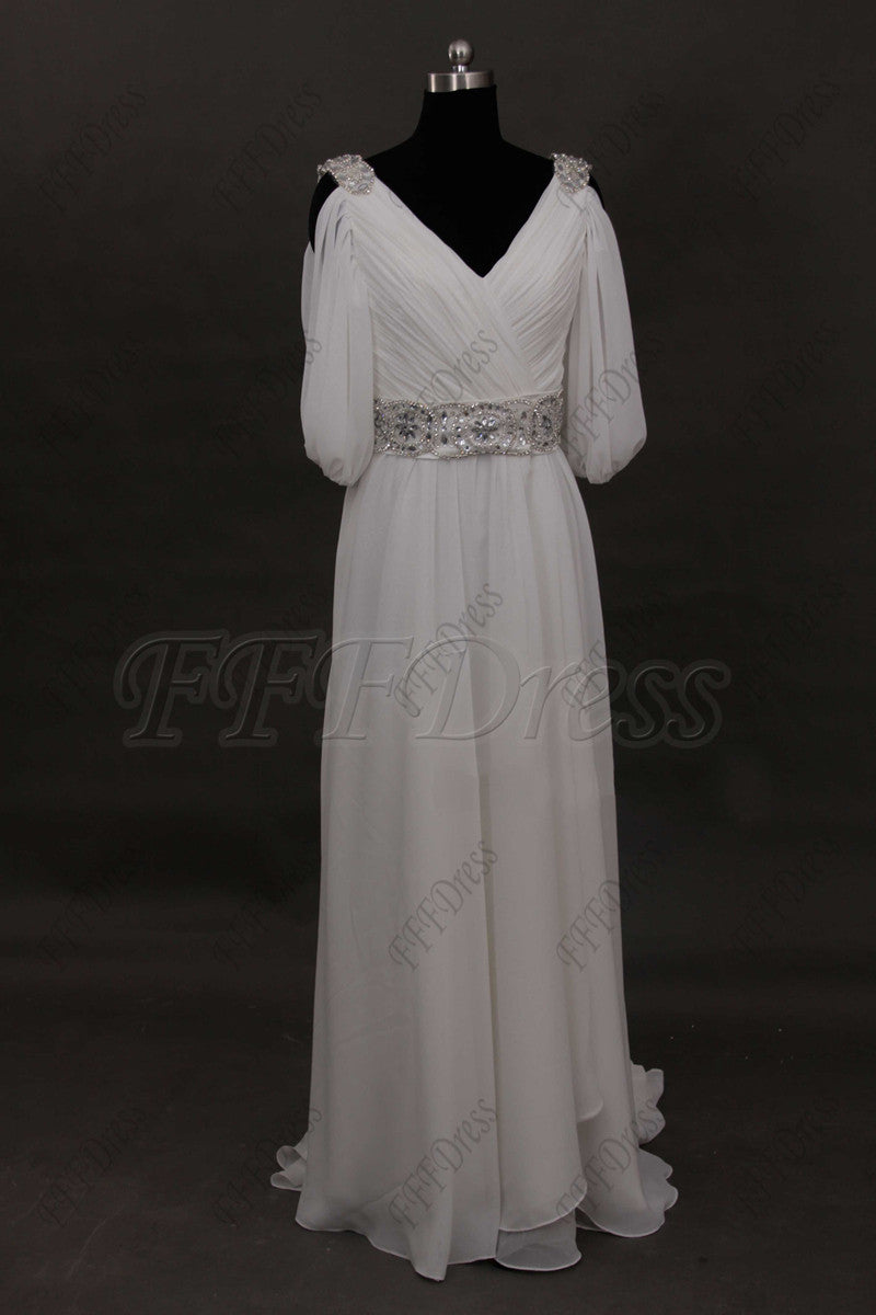 Beaded beach wedding dress with sleeves chiffon wedding dresses