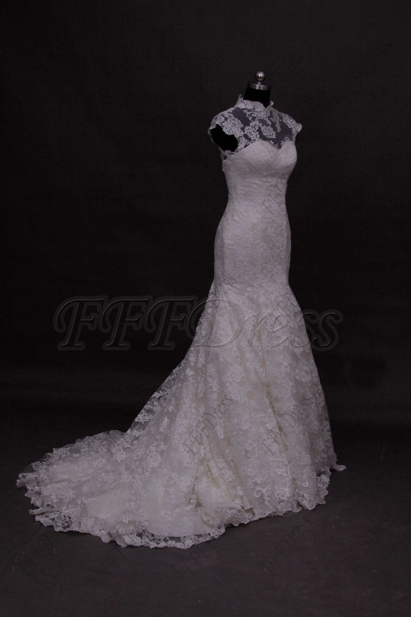 Mermaid modest lace wedding dress