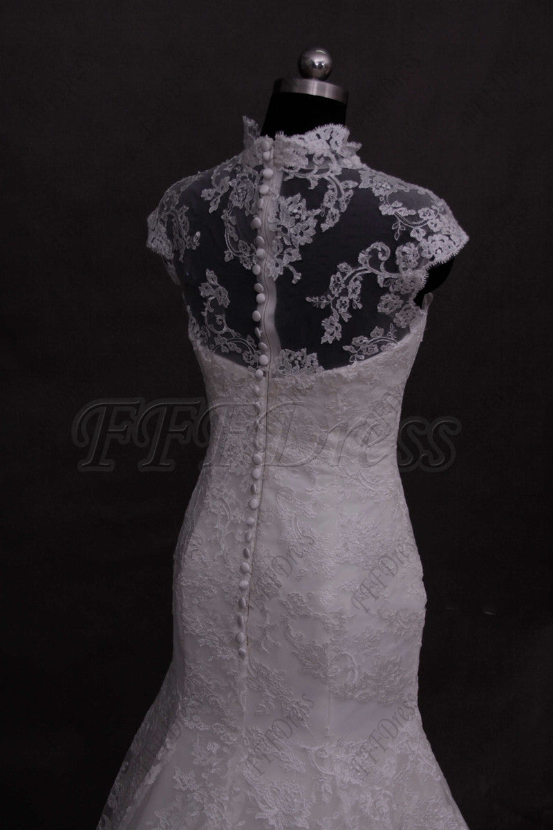 Mermaid modest lace wedding dress