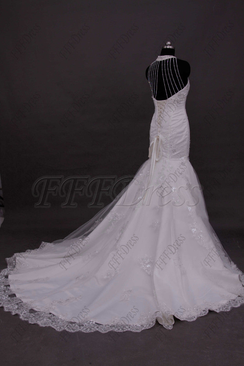 Halter crystals mermaid lace wedding dresses