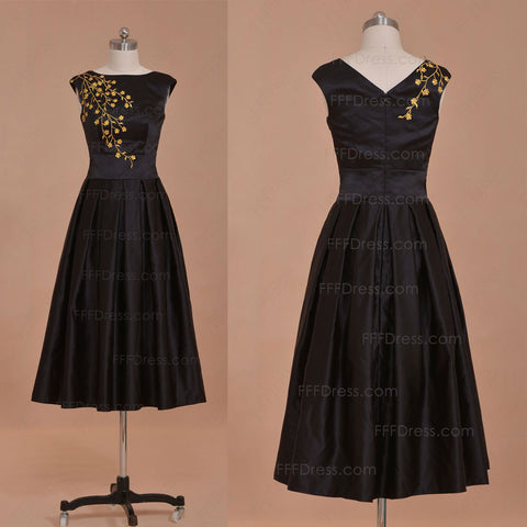 Modest black homecoming dress tea lengthn prom dress